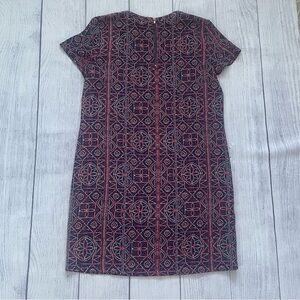 Adrienne Vittadini Geometric Patterned Navy and Red Short Sleeve Dress Size 10